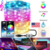 20เมตร200LED RGB ไฟ LED เชือกสมาร์ท USB บลูทูธลวดทองแดงแสงสตริงไดโอดริบบิ้นที่มีความยืดหยุ่น WiFi ควบคุมเมตร