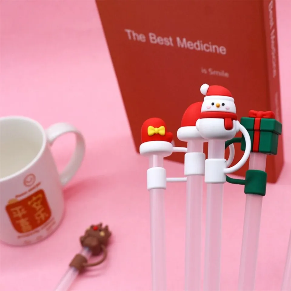 8pcs Reusable Christmas Silicone Straw Caps, Cartoon Shape Straw Cover -  Splash And Dust-proof - Kitchen Drinkware Accessories