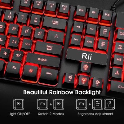 ชุดคีย์บอร์ดและเมาส์สำหรับเล่นเกม Rii,3-LED Backlit Mechanical Feel Business Office Keyboard Colorful Breathing Backlit Gaming Mouse