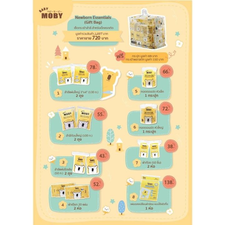 baby-moby-newborn-essentials-gift-bag-ชุดกระเป๋าสำลีสำหรับคุณลูก-ของขวัญเยี่ยมคลอดครบเซต-สำหรับการทำความสะอาดลูกน้อย