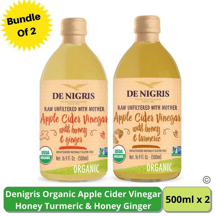 De Nigris Organic Apple Cider Vinegar Honey Ginger And Honey Turmeric ...