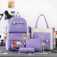 【Hot Sale】 Four-piece primary school schoolbag female ins Korean version junior high large capacity girl fresh backpack