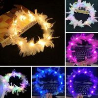 Lennie1 6pcs Flower Crown Led Feather Headband Luminous Light Up Angel Wreath Headbands Wedding Festival Party