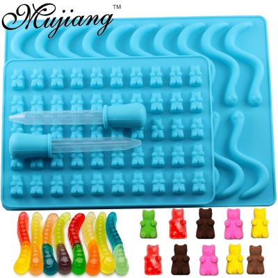 Mujiang 50 Cavity Bear Silicone Gummy Chocolate Sugar Candy Jelly Molds Snake Worms Ice Tube Tray Mold Cake Decorating Tools