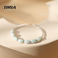 TIMIA ของขวัญเครื่องประดับ ย้อนยุค สร้อยข้อมือโบราณ สีเขียว ลูกปัด โซ่มือโลหะ กำไลมรกต กำไลสไตล์เกาหลี โซ่มือหญิง กำไลหยก