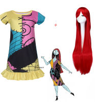 The Night Sally Cosplay Costume Girls Halloween Party Sally Printed Dress Cartoon Nightgown WIG ALL SET KID Before Christmas