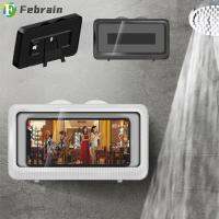 FEBRAIN ชั้นเก็บของในห้องน้ำหน้าจอสัมผัสติดผนังปิดผนึกเคสโทรศัพท์เคสสมาร์ทโฟนขาตั้งที่วางโทรศัพท์มือถือ