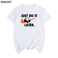 Panda just do it later Funny Spoof Cartoon Anime Male Short-Sleeved T-Shirt Graphic Round Neck Short Sleeve Fashion