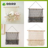 ชั้นพรมศิลปะบนกำแพงทอมือห้องนั่งเล่นตกแต่งบ้าน Vff ผนังจัดเก็บแขวน Macrame พรมตกแต่งขาตั้งกระถางดอกไม้