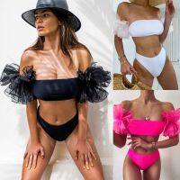 COD SDFSDRGBWWW Imayio Romantic Swimwear chiffon sleeve Bandeau High waisted swimsuit Two pieces Bikini set Dropshipping