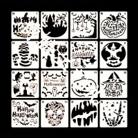 53CC 16 Pcs Painting Template Hollow Out Pumpkin Stencils Halloween Graffiti Tools for Wood Canvas Metal Furniture Wall Decor