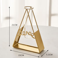 Nordic Golden Glass Vase Iron Hydroponic Plant Flower Vase Tabletop Coffee Shop Office Home Decoration Accessories Modern Decor