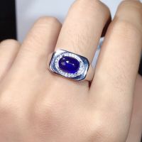 3 Carat natural sapphire mens ring super atmosphere 925 pure silver does not change color Certificate New products