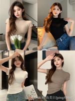 ❁℗♗ Short-sleeved T-shirt womens summer ins trend Hong Kong style solid color half turtleneck bottoming shirt tight sexy slim short top