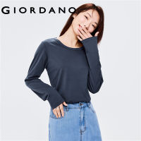 Giordano เสื้อยืดแขนยาวผู้หญิง เสื้อแฟชั่นผญ ผ้าคอตตอน100% ลุคสตรีท สไตล์เกาหลี 13322882 gbn