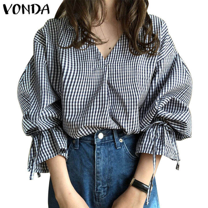 vonda-เสื้อเบลาส์-คอวี-แขนยาว-สไตล์เกาหลี-สําหรับผู้หญิง