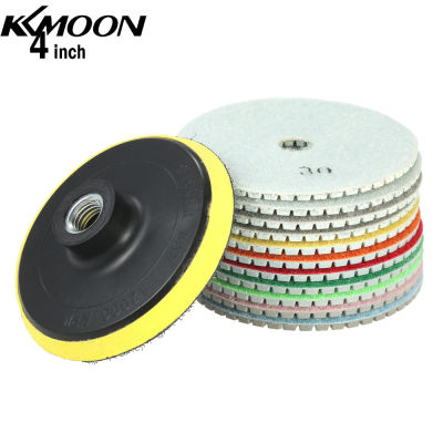 KKmoon 11Pcs 4-i-nch เพชรแผ่นเปียกขัดเงาล้อเจียร + 1Pc Backing Pad สำหรับหินอ่อนหินแกรนิตกระเบื้องเซรามิกคอนกรีต