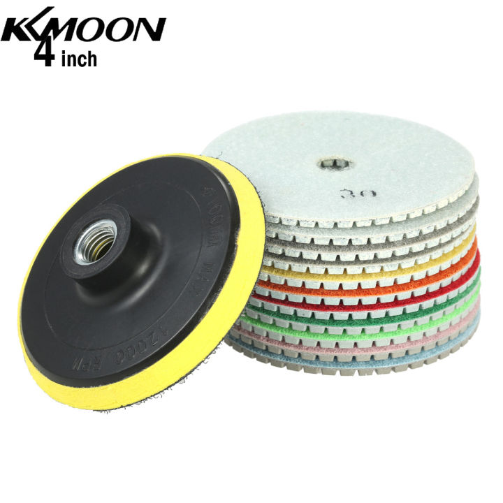 kkmoon-11pcs-4-i-nch-เพชรแผ่นเปียกขัดเงาล้อเจียร-1pc-backing-pad-สำหรับหินอ่อนหินแกรนิตกระเบื้องเซรามิกคอนกรีต