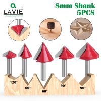 LAVIE 5pcs 8mm Shank 60 90 120 V Type Slotting Cutter แกะสลัก Grooving เครื่องมือ router bit set Safety Milling Cutters