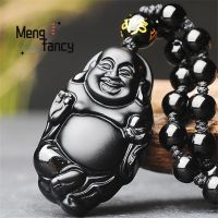 ZZOOI Natural Black Obsidian Maitreya Buddha Jade Pendant Fashion Customized Fine Jewelry Amulet Men Women Charms Luxury Necklace Gift