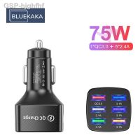 Hjghfhf 6พอร์ตชาร์จ USB 75W ชาร์จ15A เร็วสำหรับอะแดปเตอร์ชาร์จในรถยนต์ในอย่างรวดเร็ว