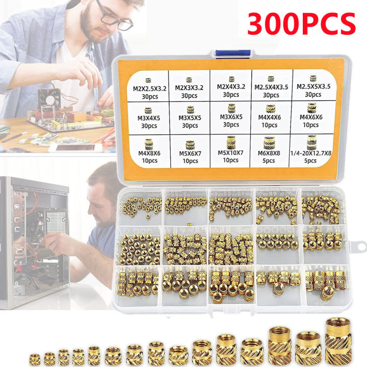 300pcs-copper-nut-insert-double-twill-brass-knurled-female-m3-m4-embedment-nuts-300pcs