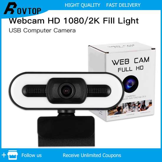 Rovtop camera web máy tính 1080 2k với ánh sáng lấp đầy camera usb độ phân - ảnh sản phẩm 1