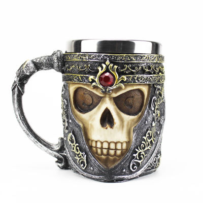 Gothic 3D Skull Coffee Mug Stainless Steel Skeleton Drinking Cup as Relatives and Friends Gift Medieval Skull Drinkware Mug