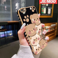 เคส JIUMOO สำหรับ iPhone 6 6S 6 Plus 6S Plus เคสการ์ตูนหมีน่ารักใบหน้าขอบสี่เหลี่ยมเคสมือถือดีไซน์ใหม่บางลายชุบเคสฝาปิดเลนส์แบบนิ่มกล้องปกป้องกันกระแทก