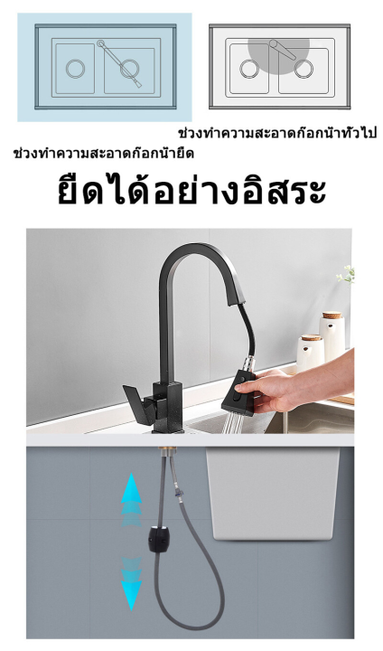 จัดส่งจากกรุงเทพฯ-ก๊อกผสม-ก๊อกน้ำ-ก๊อกน้ำผสมน้ำร้อนน้ำเย็น-หมุนได้-360-องศา-ก๊อกน้ำห้องครัว-ก๊อกน้ำอ่างล้างจาน-square-black-sink-tap