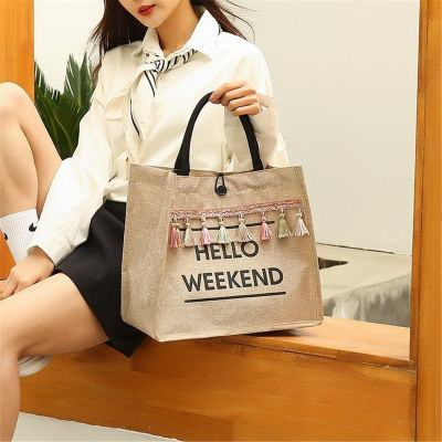 Womens Handbags Lady Shoulder Bags Linen Casual Bags Big Letter Totes Tassel Handbags Women Beach Bags