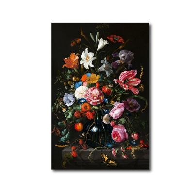 ภาพวาดมีชีวิตดอกไม้ดัตช์โปสเตอร์ศิลปะคลาสสิกลายดอกไม้สีเข้มผนังรูป69F 0717