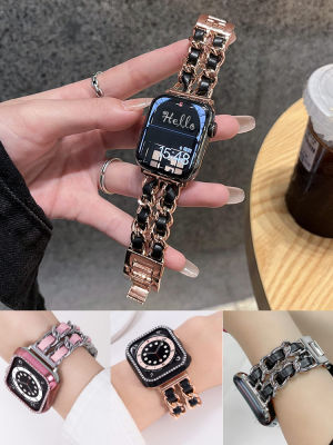 Leather Strap for Apple Watch Band 44mm ultra 49mm 45mm 41mm 42/38/40mm Luxury metal link bracelet Iwatch Series SE 8 7 6 5 4 3 Straps