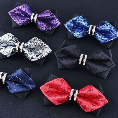 ❃℗ 1Piece Bow Tie Bling Crystal Metal Decoration Sharp Corners Butterfly Knot Men 39;s Accessories Wedding Party Banquet Club Business