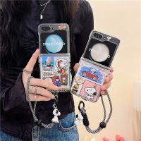 เคสโทรศัพท์มีสายคล้องการ์ตูนสนูปี้สำหรับ Samsung Galaxy Z Flip 5 4 3เคสเคสมีสายคล้องมือกันกระแทก