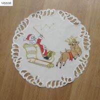 Morris8 vezon for Chirstmas Round Elegant Doily Embroidery Deer Placemat Tablecloth Embroidered Xmas Santa Cover Napkins