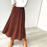 【CW】 Dots Floral Print Pleated Skirt Elastic Waist Side Pockets Skirts 2020 Female Bottom