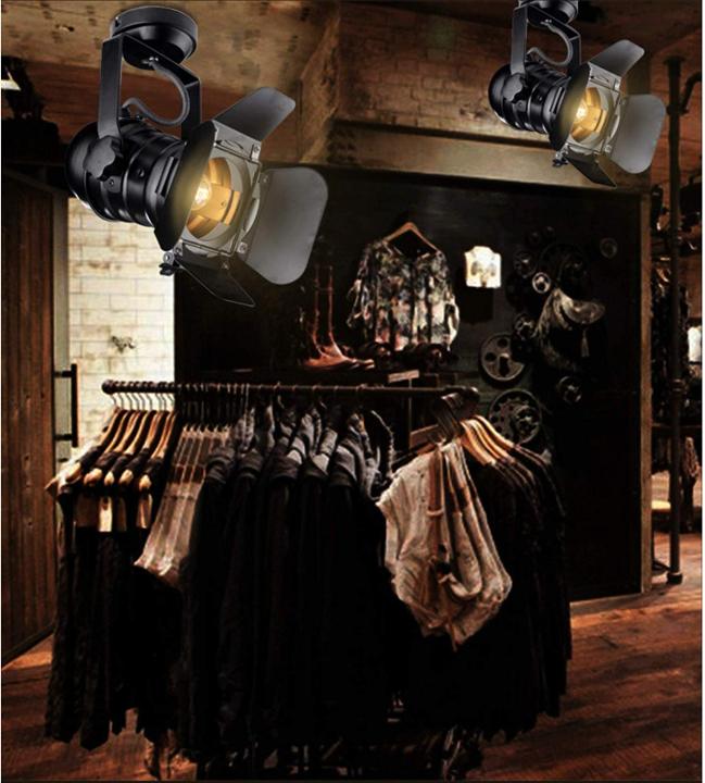โคมไฟเหล็กสปอตไลท์อุตสาหกรรมติดเพดานแบบ-e27แนววินเทจปรับมุมได้สำหรับร้านขายเสื้อผ้าไฟส่อง-led-ร้านกาแฟ