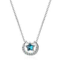 【Cod】 Gift Pop ร้อนแฟชั่นพราว Azure Moon Star Zirconia สร้อยคอผู้หญิง925เงินสเตอร์ลิงสร้อยคอ