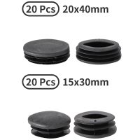 20Pcs Black Oval Plastic Plugs Grooved Caps Furniture Legs Protection Fittings for Chair Table Leg Feet Pipe Tube End Insets Furniture Protectors Repl