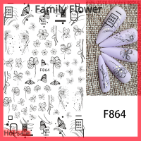 Family Flower Flash Sale สติกเกอร์ติดเล็บรูปผีเสื้อ1แผ่นด้านหลังดอกไม้ตกแต่งเล็บ