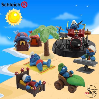 Sile Schleich hand-assembled Smurfs set drummer holiday bed scene childrens toy model