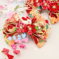 Lovely Rabbit Big Bow Hairpin Vintage Japanese Style Kanzashi Head Clip Sakura Kimono Handmade Hair Accessory Tsumami zaiku Love