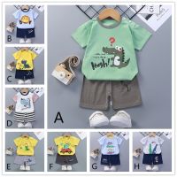 COD SDFGERTYTRRT Kids Terno For baby Boy Tshirt Summer Cotton Short Sleeve Set Cute Dinosaur Pattern 73cm-120cm