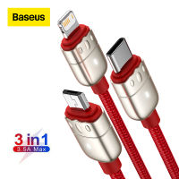 Baseus 3 in 1 USB Cable Cute Tiger Shape USB to Micro/iPhone/Type C Cable 3.5A Fast Charging Cable for Xiaomi Huawei Samsung OPPO VIVO iPhone