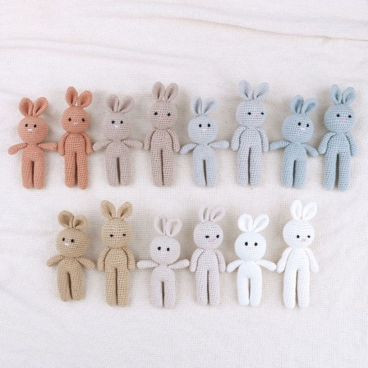 ตุ๊กตาสัตว์อ่อนนุ่มกระต่ายผ้าโครเชต์ถักมือตุ๊กตากระต่ายของเล่นสำหรับเด็กแบเบาะ