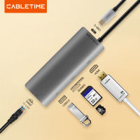 CABLETIME USB C HUB Type C ถึง HDMI SD Hub USB3.0 Lan เครือข่าย HDMI Adapter 6 In 1สำหรับ Air Pro Matebook C041