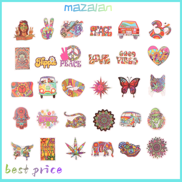 mazalan-สติกเกอร์ศิลปะแนวฮิปปี้แนวประสาทหลอน50ชิ้นของเล่นคลาสสิกสำหรับตกแต่งแล็ปท็อปตู้เย็นสเกตบอร์ด