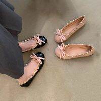 [FREE SHIPPING]Bow Knot Round Head Fairy Style Genuine Leather Mary Jane Single Shoes