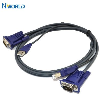 Baru 4.6 Kaki 1.5 M USB KVM 15 Jarum Sakelar VGA Kabel untuk USB 2.0 Jenis Sebuah Untuk B 4Pin buah Pencetak Komputer Monitor Adaptor Konverter